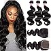 10A Brazilian Body Wave Virgin Hair 3 Bundles With Closure Free Part Unprocessed 100% Human Hair Bundles With Lace Closure (12 14 16+12Free part)