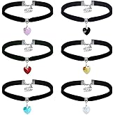 Hewill Gothic Classic Velvet Flannel Choker Necklace link Small Crystal Love Heart Necklace Chokers Clavicle Chain Necklace for Women Jewelry 6Pcs