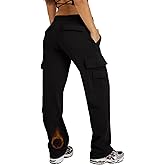 Waitfairy Cargo Sweatpants for Women - Straight Leg Fleece Lined Joggers Women Barrel Sweat Pants for Girls Y2k Clothes