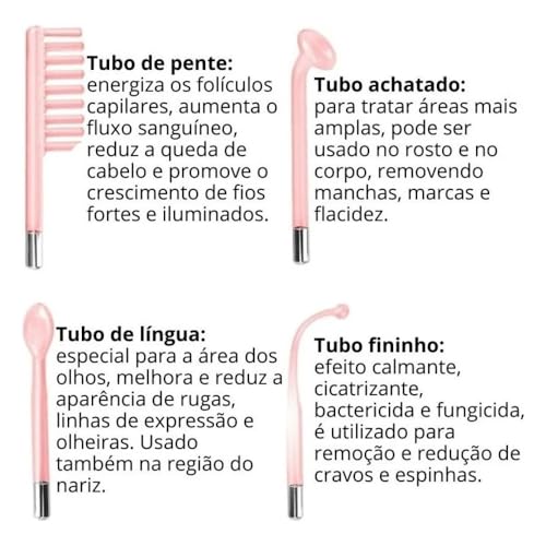 Aparelho de Alta Frequência Portátil Bivolt (110v/220v) com 4 Eletrodos – Facial e Capilar – Estética Profissional para Tratamentos de Pele e Cabelos