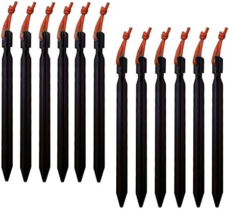Pack of 12 Tent Stakes Chebell Ultralight Aluminum Lightweight Tent Stakes pegs with Reflective Rope(Black)