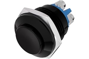APIELE 16mm Momentary Push Button Switch High Round Cap Waterproof Aluminum Shell High Flush Screw Terminals 250V AC 5A 12V 36V DC 2A 1NO SPST (Black)