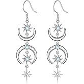 Sun and Moon Earrings Sterling Silver Moon Phase Earrings for Women Drop Dangling Moonstone Jewelry Birthday Mothers Day Gifts