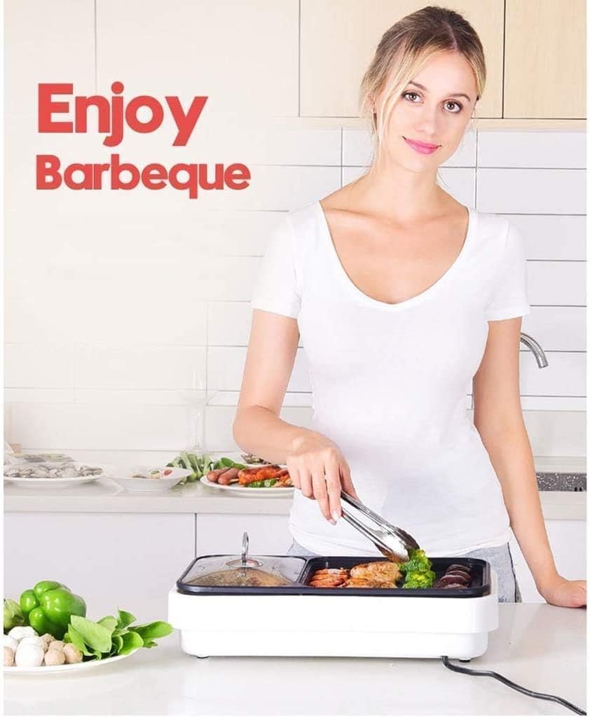 review NOLOGO Hot Pot Multi-Function Barbecue Integrated Home Smoke-Free Non-Stick Electric Pan Indoor Multi-Purpose Barbecue Electric Hot Pot Grill