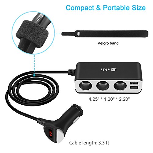 Te-Rich 3-Socket Cigarette Lighter Power Adapter DC Outlet Splitter Extender 6.8A 4 Port USB Car Charger for Cell Phones, Dash Cam, GPS and More