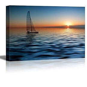 Canvas Prints Wall Art - Sailing with a Beautiful Sunset | Modern Wall Decor/Home Decoration Stretched Gallery Canvas Wrap Giclee Print. Ready to Hang - 12" x 18"