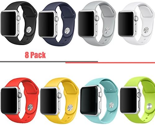 YOLO 8 Pack Sport Silicone Replacement Band for Apple Watch 38mm 42mm, Series 3, Series 2, Series 1, Sport and Edition, Men/Women, S/M M/L Size (42mm(M/L), 8PCS)