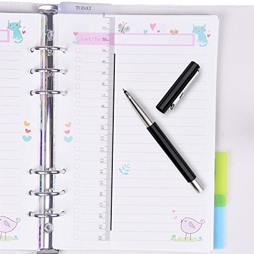 Rancco A5 Dividers Insertable Index Page Tab Cards, 2 Sets 12 Pcs Translucent 6-Holes Binder Classified Lables for Filofax Notebook/Travel Diary Journal/Planner w/Ruler