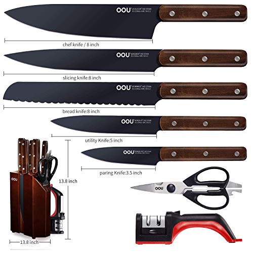 OOU Kitchen Knife Block Set 8 Pieces High Carbon Stainless Steel