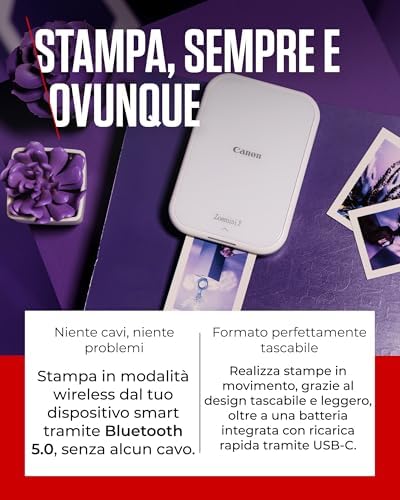 Zoemini 2 Kit per Stampa Fotografie: Scatta e Crea Ovunque - Stampante Fotografica Portatile Compatta - Bluetooth 5.0 - Ricarica Rapida via USB-C, Bianco Perla