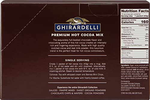 GHIRARDELLI PREMIUM HOT COCOA ENVELOPES, RICH CHOCOLATE, 22.7 OUNCE (PACK OF 15)