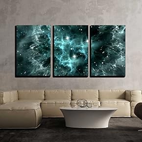 3 Piece Canvas Wall Art - Space Nebula - Modern Home Art Stretched and Framed Ready to Hang - 16"x24"x3 Panels