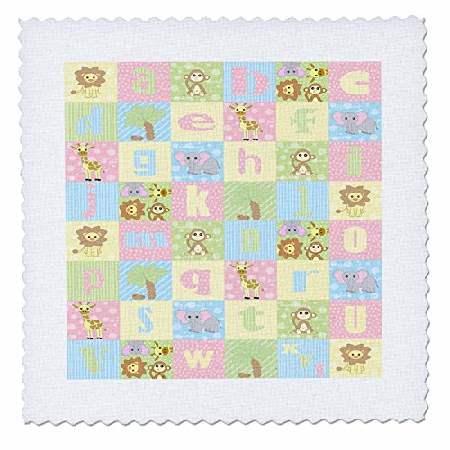 3dRose qs_20358_4 Baby Jungle Animals Alphabet Print-Quilt Square, 12 by 12-Inch
