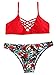 SweatyRocks Women Red Bathing Suit Spaghetti Strap Floral Print Crisscross Bikini Set, Red, Small