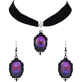 BOOZIQ Goth Cameo Necklace Earrings Set for Women Gothic Black Velvet Pendant Necklaces Punk Dark Necklaces Earrings Sets Witch Jewelry Set Halloween Jewelry Costume Emo Accessories