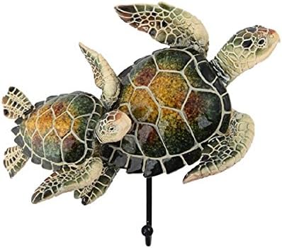George Chen Sea Turtle with Baby Polystone Resin Green with hook 6" Bright Green Textured Shell Wall Hook 90134