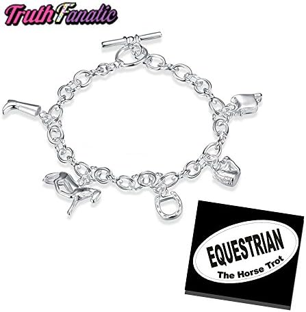Equestrian Jewelry - Silver Horse Fashion Accessories For Adults, Women &amp; Teens - The Equestrian Collection Is An EASY Perfect Gift Idea PLUS EURO OVAL Decal COMBO (Horse Charm Bracelet 8")