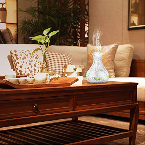 OliveTech Essential Oil Diffuser,400ml Ultrasonic Aroma Humidifier,Free Cleaning Kit,7 Color LED Lights,Auto Shut Off - White Marble - Thumbnail 4