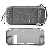 [Combo Set] tomtoc Original Hard Shell Case with Grip Back Cover for Nintendo Switch Console, Travel Carrying Protection Case with 10 Game Card Slots, Gray