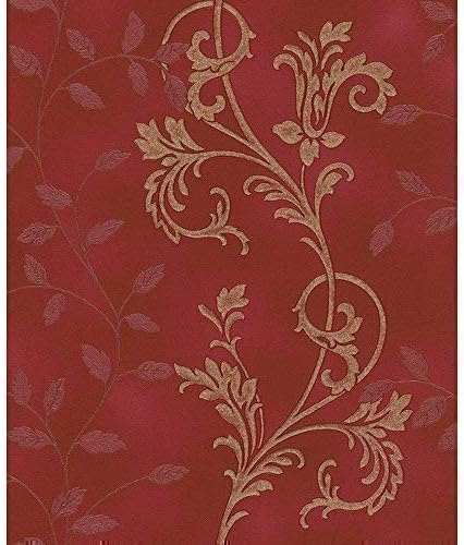 Rasch Diamond Dust Flower Floral Leaf Motif Pattern Textured Metallic Glitter Wallpaper (Red Gold 450545)
