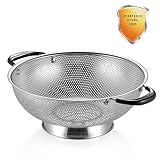 18/8 Stainless Steel Colander, Easy Grip Micro-Perforated 5-Quart Colander, Strainer with Riveted and Heat Resistant Handles, BPA Free, FDA Approved. Great For Pasta, Noodles, Vegetables and Fruits