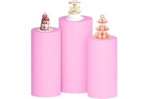 OMKSIH Cylinder Covers Set of 3 Pink Cylinder Pedestal Cover for Party Spandex Cylinder Stand Cover Cake Cylinder Stands for Party Covers Plinth Pillar Covers Spandex Round for Party Display Decor