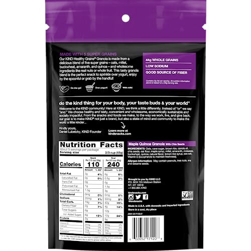 KIND HEALTHY GRAINS CLUSTERS, MAPLE QUINOA WITH CHIA SEEDS, GLUTEN FREE, 11 OUNCE BAG