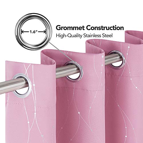 image for Deconovo Wave Lines with Dots Foil Printed Grommet Top Blackout Curtai