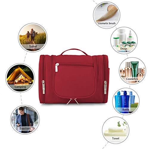 Hanging Toiletry Bag for Women & Men, OMYSTYLE Portable Travel Kit Bag, Waterproof Bathroom Toiletries Organizer with Hook for Makeup, Cosmetic, Shaving, Shampoo (Travel Size, Red) 8 Hanging Toiletry Bag for Women & Men, OMYSTYLE Portable Travel Kit Bag, Waterproof Bathroom Toiletries Organizer with Hook for Makeup, Cosmetic, Shaving, Shampoo (Travel Size, Red)