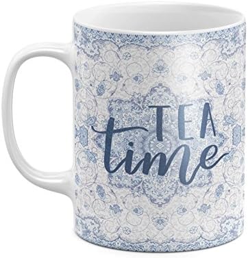 Tea Time Blue Moroccan Tiles Mosaic Tea Party White Heat Resistant Ceramic Tea Coffee Mug - 11oz