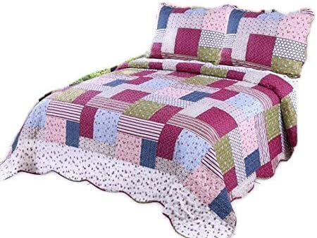 Microfiber Quilt Set, Prewashed, Preshrunk. Hypoallerginic, Pattern Stitched with Real Threads, Machine Quilting, Ultra Soft F/Q Bed-Cover 86" L-86 W, 2sham 20" L-26 W