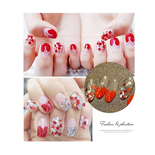 Like U Glitter Nail Art Chunky Sequins Manicure Glitter Powder Flakes 3D Nail Art Decoration, 12 Colors DIY Nail Art Kit (Heart Style)