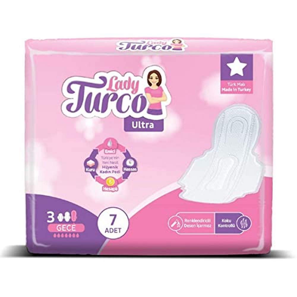 Lady Turkish Women's Hygienic Sanitary Pads Super Thin Night - 7 Pieces - 60 Gr