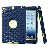 Ipad Mini Case, H&T(TM) Unique Silicone Design Soft Ipad Mini 3 In1 Hybrid Shockproof Protective Cover Rhinestone Back Case for Apple Ipad Mini 3/ 2/ 1 (Blue+green)