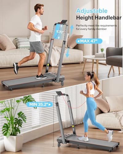 Walking Pad Treadmill with 12% Incline & Handle Adjustable Height, 3.5HP Foldable Walking Pad Treadmills for Home Office Small, One-Click Mute, Remote & APP, 350lbs, 6 HIIT Programs