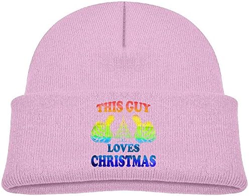 This Guy Loves Christmas Holiday Unisex Kids Beanie Caps Pink