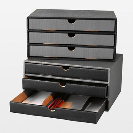Set Of 3 Drawers Cardboard Boxes With 3 Drawers A4 Grey Black