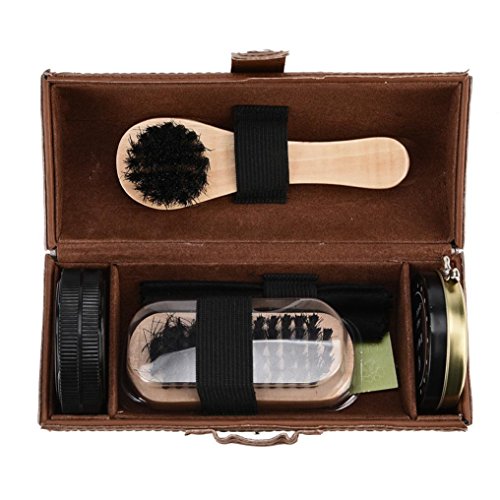 Shoe Care Kit, Brush Cleaner 8-Piece Travel Shoe Shine Brush Kit with Case Shoe Horn, Polish, Brushes, Sponge Cloth (Black)