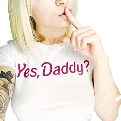 Wintialy Women Girls Yes Daddy Letter Printed Short Sleeve T-Shirt Casual Tee Tops