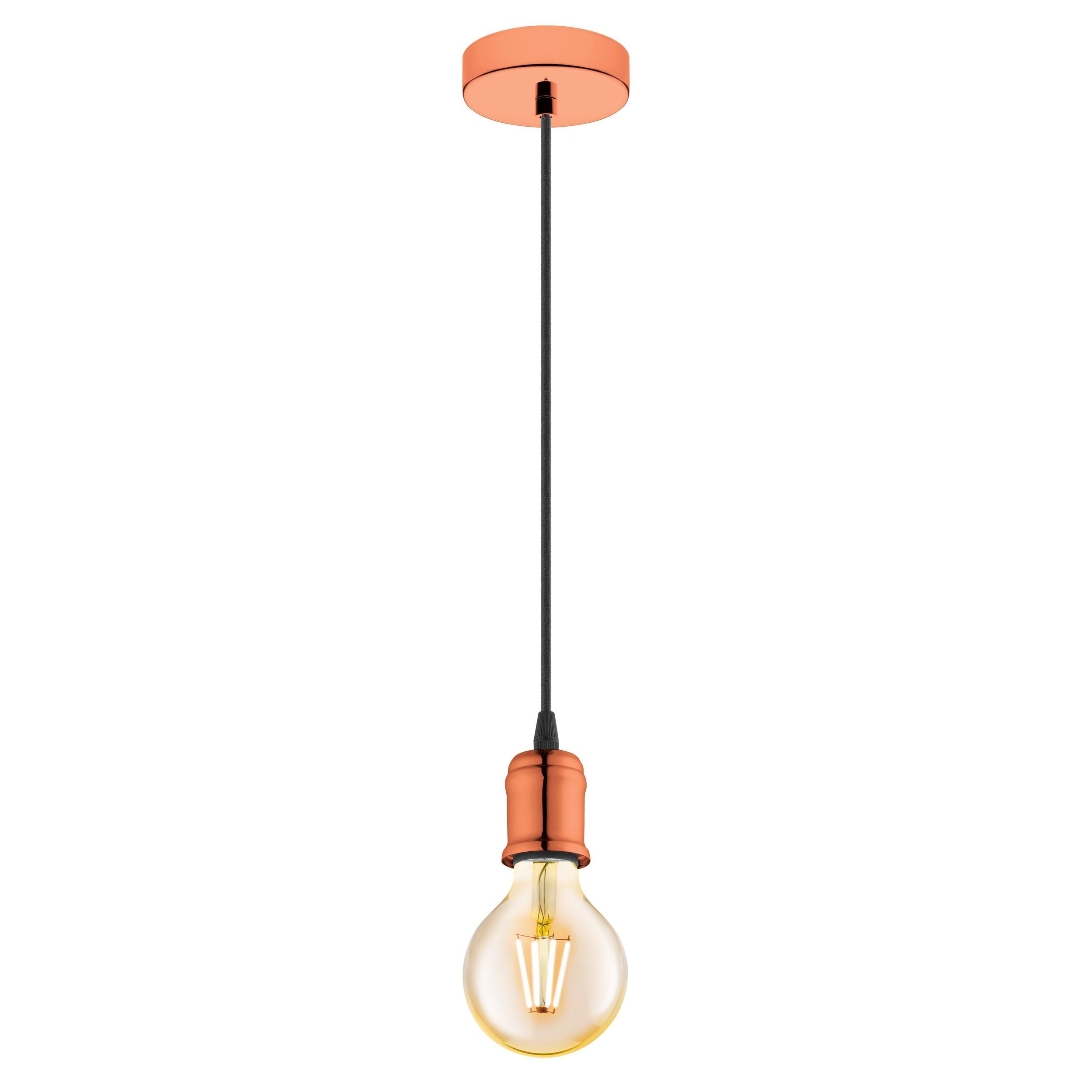 EGLO York Pendant Light, 1-Bulb Cord Pendulum, Vintage Industrial Pendant Light Made of Steel in Copper, Cable in Black, Dining Table Lamp, Living Room Lamp Hanging with E27 Socket