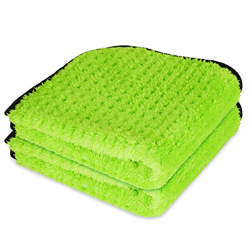 Liquid X Plush Waffle Weave Green Xtreme Microfiber Detailing Towel GUARANTEED SATISFACTION - 16" x 16" (2 Pack)