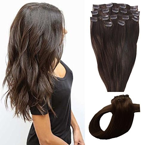 ChicFusion 14" Clip in Hair Extensions Real Human Hair Dark Brown (#2) 7pieces 70grams 2.46oz