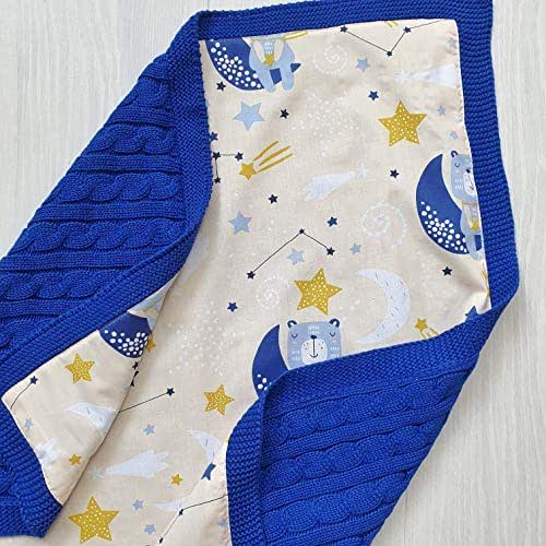 Bears on the moon knit blanket Navy blue baby swaddle blanket Personalized baby