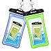 Waterproof Case, 2 Pack Clear Universal Waterproof Cell Phone Case, Transparent Dry Bag, Pouch, Snowproof Dirtproof for iPhone 6S Plus 5S, Samsung Galaxy S7 S6 Edge, Note 5 4 - Blue, Green