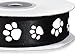 Black with White Paw Print Single Face Satin Ribbon 7/8