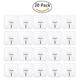 KChoies 20 Pack Plum Shaped Adhesive Sticky Hooks(13.2lb/6kg), Heavy Duty Waterproof Oilproof Reusable Seamless Nail Free Bathroom Kitchen Wall & Ceiling Hooks(Except Painted Walls), Transparent