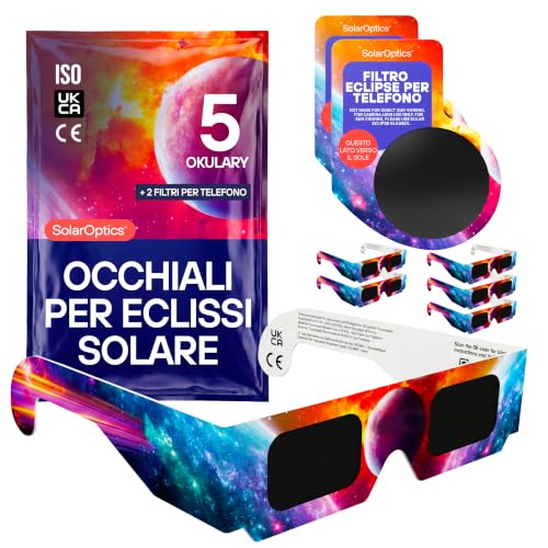 Occhiali per Eclissi Solare 10 Pack con 2 Filtri per Smartphone – Certificati ISO 12312-2 e CE, Kit Completo per Osservare e Fotografare l’Eclissi 2026