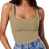 MISSJOY Women's Square Neck Sleeveless Slimming Going Out Tank Tops Bodysuits Clubwear
