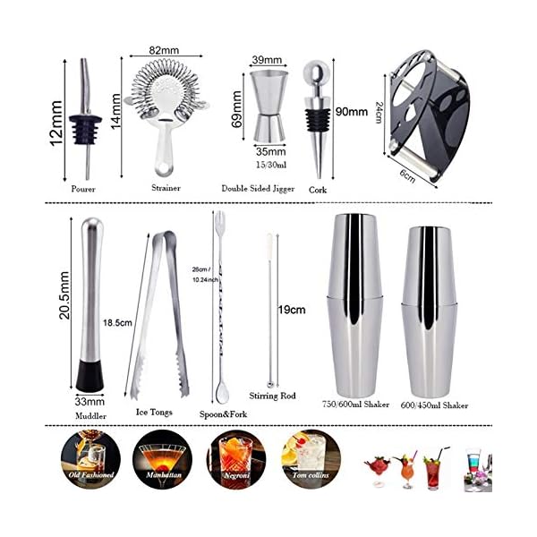750/600 / 450ml Cocktail Shaker Set Bartender Kit Stand, Professionelle Edelstahl Martini Drink Shaker Home Bar… – Bild 8