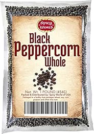 Spicy World Whole Black Peppercorns Tellicherry 16 Oz - Steam Sterilized- Non-GMO Black Pepper - Grinder Refil